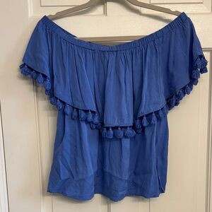 Gianni Bini Cobalt Blue Off-Shoulder Tassel Top